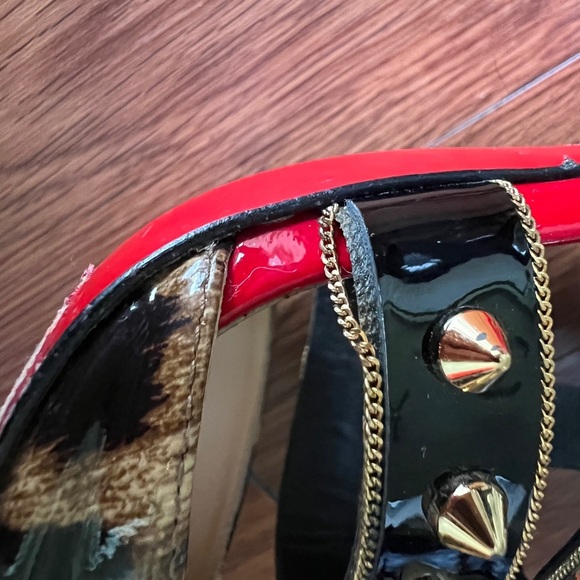 Christian Louboutin Patent Leopard Print Tchicaboum 100 Pumps 38.5 Version Brown - Picture 9 of 12